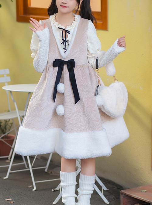 Man Snow Series Autumn Winter Rose Embossed Velvet Cute Plush Classic Lolita Sleeveless Dress