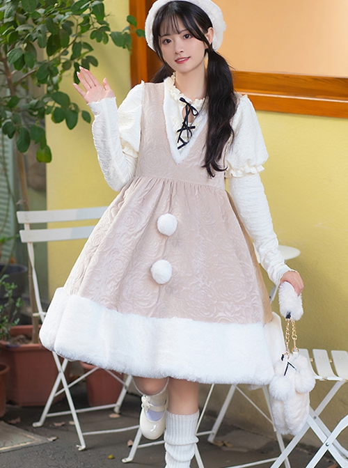 Man Snow Series Autumn Winter Rose Embossed Velvet Cute Plush Classic Lolita Sleeveless Dress