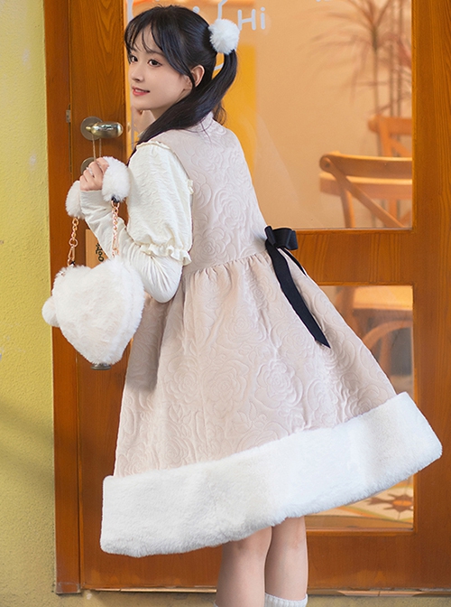 Man Snow Series Autumn Winter Rose Embossed Velvet Cute Plush Classic Lolita Sleeveless Dress