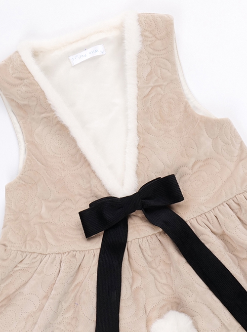 Man Snow Series Autumn Winter Rose Embossed Velvet Cute Plush Classic Lolita Sleeveless Dress