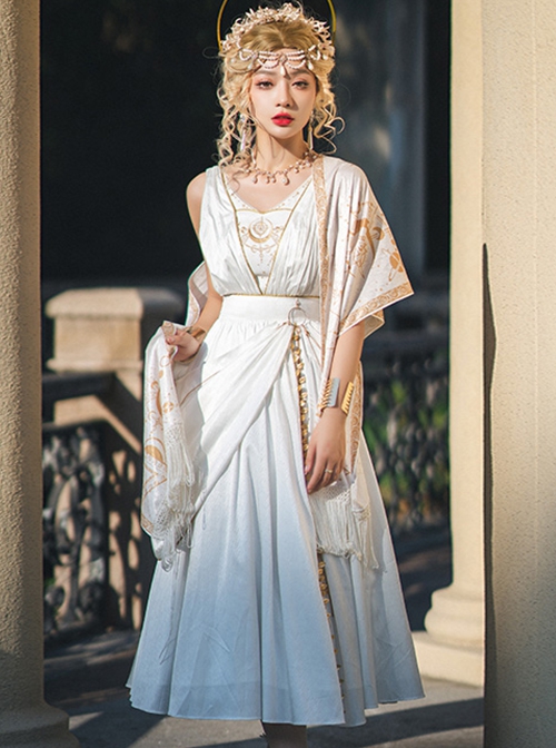 Ragnarok Series Nordic Exotic Elegant V-Neck Exquisite Embroidery Printing Classic Lolita Sleeveless Dress