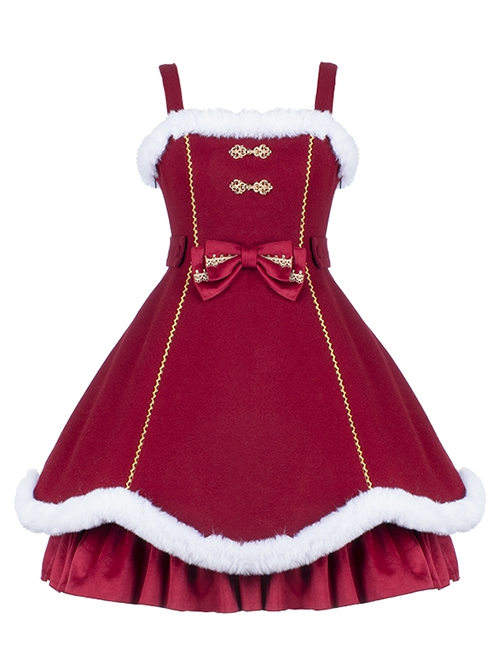 Ruyi Series New Year Festive Raw Edge Bow-Knot Decoration Winter Classic Lolita Sleeveless Dress
