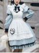 Chinese Style Stand Collar Bow-Knot Decoration White Pure Cotton Apron Black Lace Embellishment Classic Lolita Long-Sleeved Dress