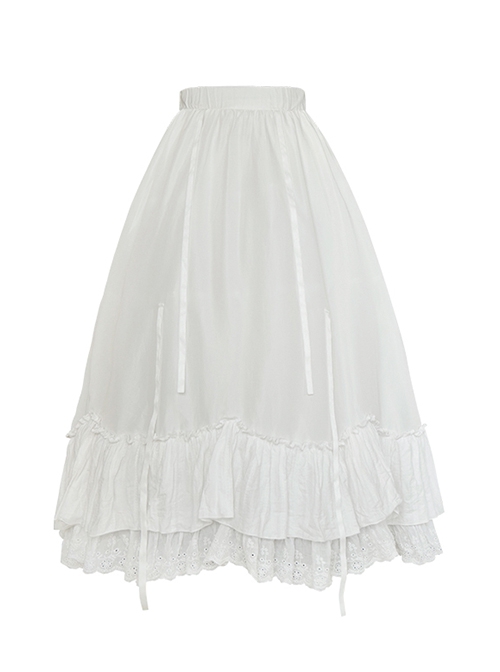 White Tea Series White Petals Large Skirt Hem All-Match Lace-Up Autumn Winter Classic Lolita Petticoat