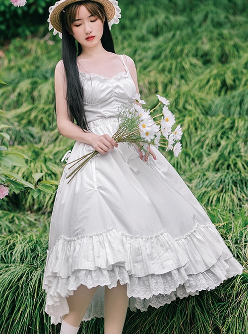White Tea Series White Petals Large Skirt Hem All-Match Lace-Up Autumn Winter Classic Lolita Petticoat