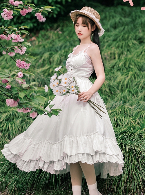 White Tea Series White Petals Large Skirt Hem All-Match Lace-Up Autumn Winter Classic Lolita Petticoat