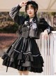 Black Gray Color Matching Asymmetric Reflective Strip Skirt Hem Design Lantern Sleeve Top Punk Lolita Top Skirt Suit