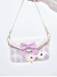 Sweet Lovely Rhombus Print Embroidery Bowknot Metal Chain Playing Card Pendant Classic Lolita Shoulder Crossbody Small Square Bag