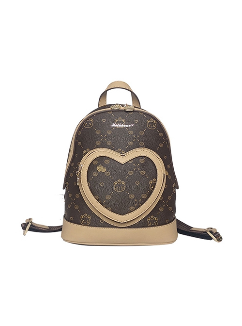 Little Bear Print Love Little Bear Zipper Design Adjustable Shoulder Strap Classic Lolita Backpack