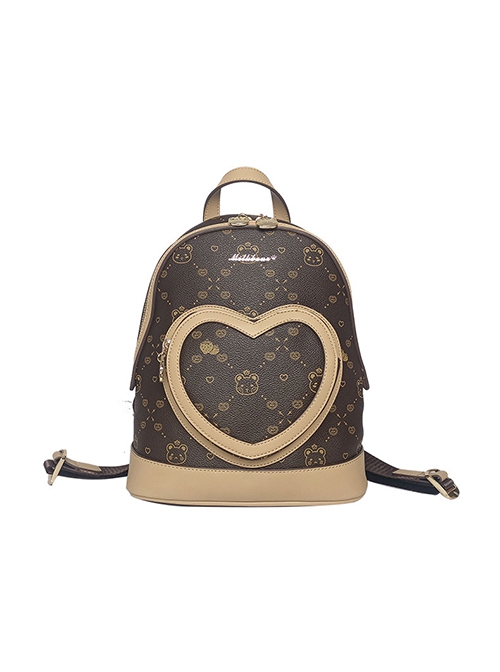 Little Bear Print Love Little Bear Zipper Design Adjustable Shoulder Strap  Classic Lolita Backpack