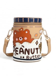 Bear Peanut Butter Embroidered Print Cute Bucket Bag Classic Lolita Handheld Shoulder Messenger Bag