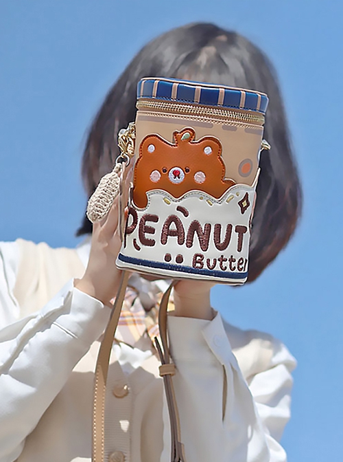 Bear Peanut Butter Embroidered Print Cute Bucket Bag Classic Lolita Handheld Shoulder Messenger Bag