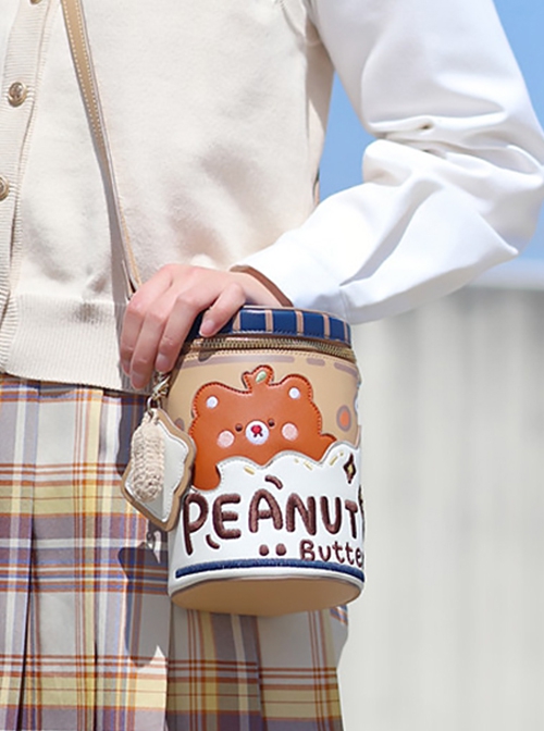 Bear Peanut Butter Embroidered Print Cute Bucket Bag Classic Lolita Handheld Shoulder Messenger Bag