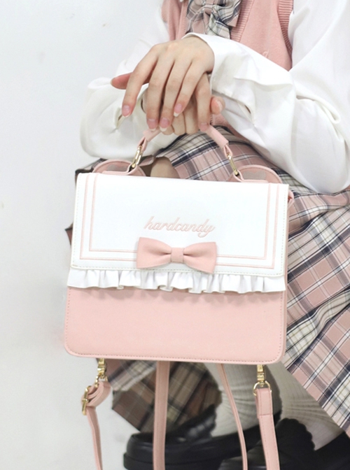 Two-Color Embroidered Bowknot Decoration Versatile Girly Classic Lolita Portable Shoulder Messenger Bag
