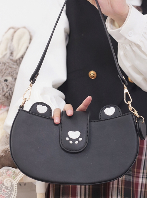 Cute Bear Claw Love Embroidery Simple Dumpling Bag Girl JK Daily Commuting Classic Lolita Shoulder Messenger Bag