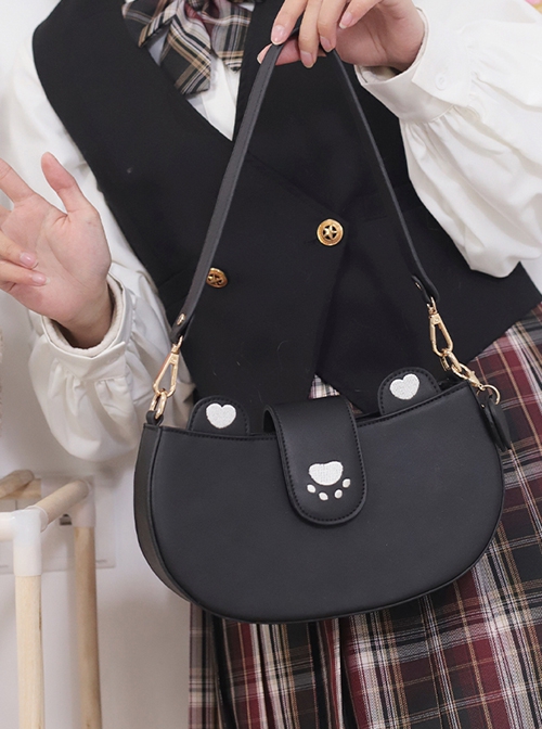 Cute Bear Claw Love Embroidery Simple Dumpling Bag Girl JK Daily Commuting Classic Lolita Shoulder Messenger Bag