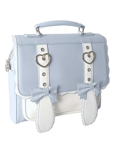 Blue White Two-Color Metal Love Bow-Knot Decoration With Cute Rabbit Ears Sweet Lolita Handheld Backpack Messenger Bag