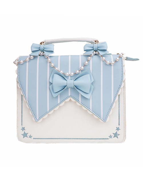 Small Sea Breeze Series Blue-White Striped Bead Chain Star Embroidered JK Uniform Cute Girl Classic Lolita Handheld Shoulder Messenger Bag