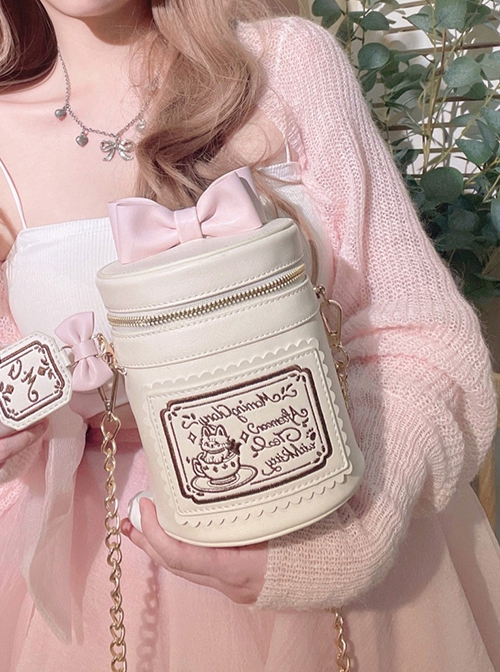 Cute Teacup Dog Embroidered Solid Color Daily Versatile Shoulder Strap Adjustable Sweet Lolita One Shoulder Messenger Bucket Bag