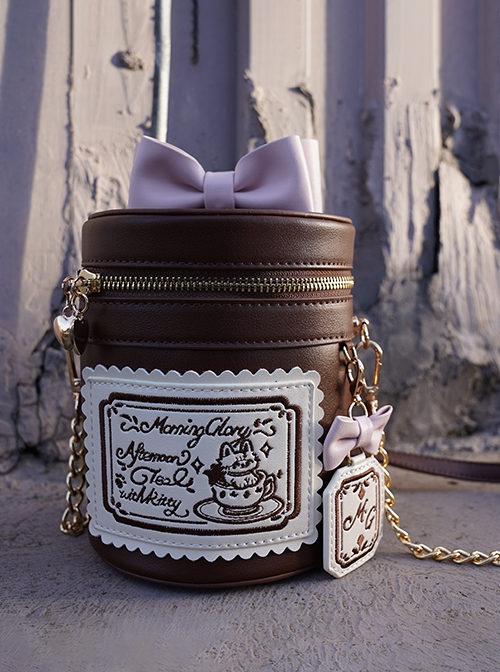 Cute Teacup Dog Embroidered Solid Color Daily Versatile Shoulder Strap Adjustable Sweet Lolita One Shoulder Messenger Bucket Bag