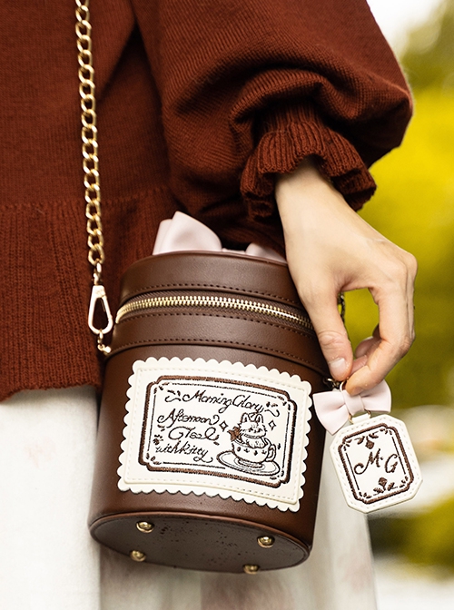 Cute Teacup Dog Embroidered Solid Color Daily Versatile Shoulder Strap Adjustable Sweet Lolita One Shoulder Messenger Bucket Bag