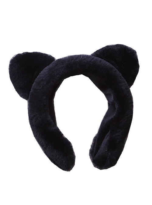 Black Simple Plush Cat Ear Girl Autumn Winter Warm Gothic Lolita Headband