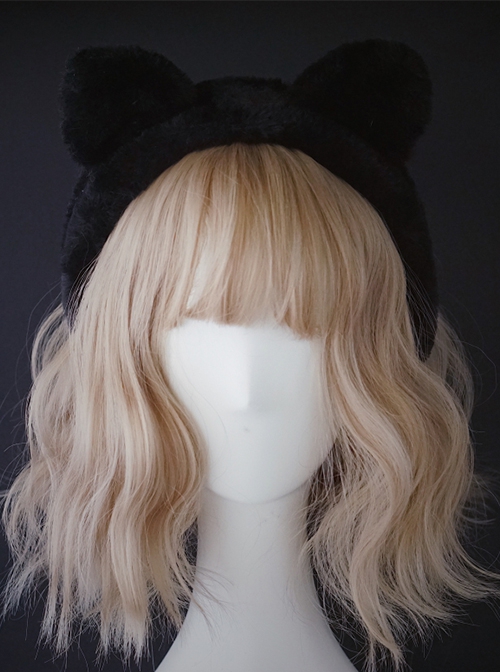 Black Simple Plush Cat Ear Girl Autumn Winter Warm Gothic Lolita Headband