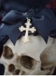 Pearl Decorated Golden Cross Bow-Knot Lace Halloween Gothic Lolita Necklace