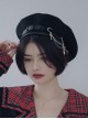 Autumn Winter Warm Handmade Leather Buckle Pin Metal Chain Cool Girl Punk Lolita Beret