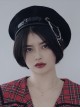 Autumn Winter Warm Handmade Leather Buckle Pin Metal Chain Cool Girl Punk Lolita Beret