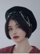 Autumn Winter Warm Handmade Leather Buckle Pin Metal Chain Cool Girl Punk Lolita Beret