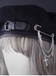 Autumn Winter Warm Handmade Leather Buckle Pin Metal Chain Cool Girl Punk Lolita Beret