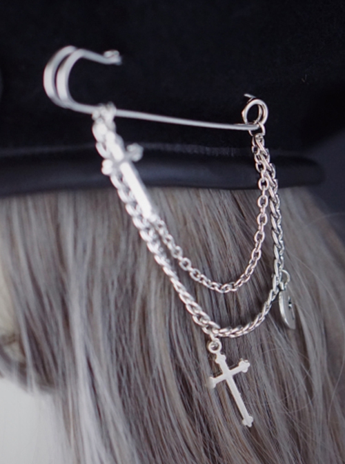 Autumn Winter Warm Handmade Leather Buckle Pin Metal Chain Cool Girl Punk Lolita Beret