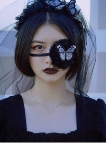 Black Lace Embroidered Butterfly Vampire Corpse Bride Gothic Lolita Eye Patch