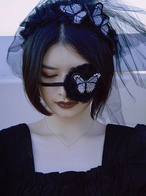 Black Lace Embroidered Butterfly Vampire Corpse Bride Gothic Lolita Eye Patch