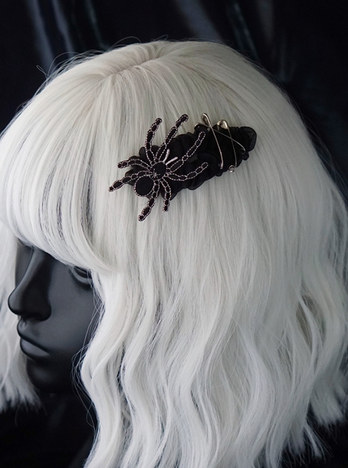 Hand Embroidered Spider Pin Decor Halloween Gothic Lolita Hair Clip