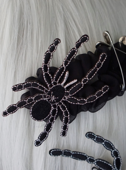 Hand Embroidered Spider Pin Decor Halloween Gothic Lolita Hair Clip