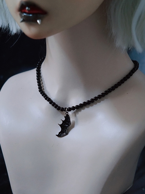 Black Single Wing Bat Wing Handmade Bead String Unisex Gothic Lolita Necklace