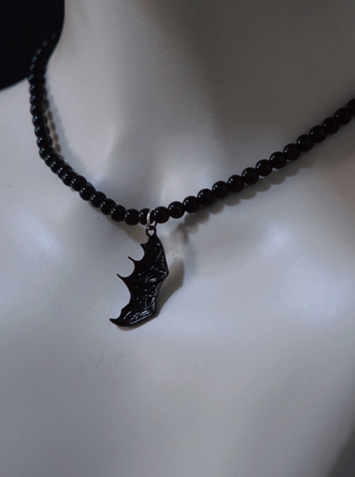 Black Single Wing Bat Wing Handmade Bead String Unisex Gothic Lolita Necklace