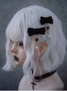 Black Velvet Bow-Knot Pearl Embellished Gothic Lolita Hair Clip
