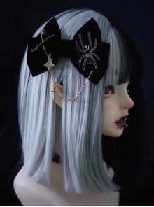 Black Embroidered Spider Butterfly Metal Chain Halloween Gothic Lolita Hair Clip