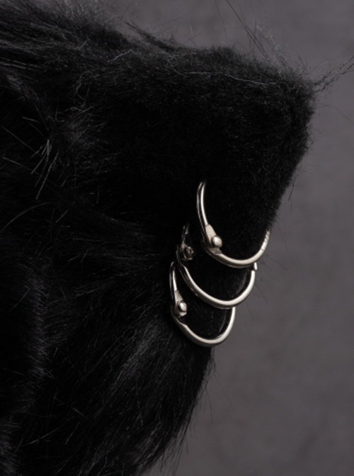 Black Cat Ears Metal Hollow Cross Chain Decoration Autumn Winter Warm Plush Classic Lolita Ear Muff