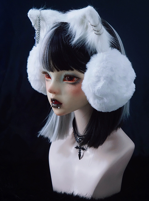 Autumn Winter Warm Metal Chain Decoration Plush Cat Ears Classic Lolita Ear Muff