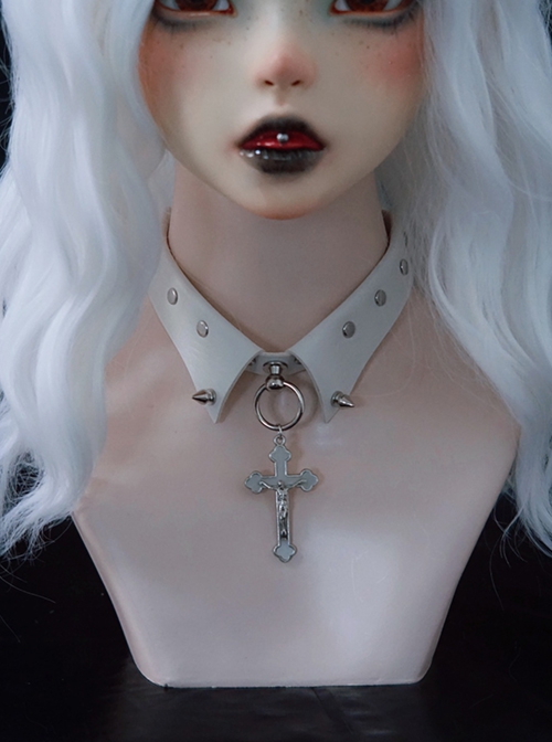 Metal Cross White False Collar Metal Studs Punk Lolita Necklace