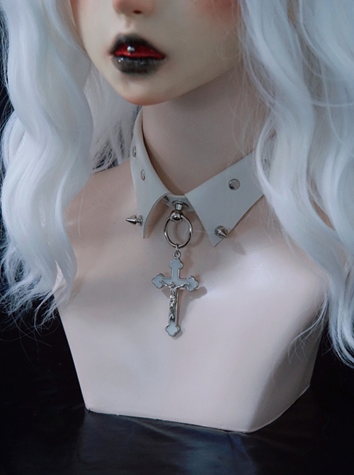 Metal Cross White False Collar Metal Studs Punk Lolita Necklace