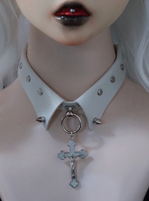 Metal Cross White False Collar Metal Studs Punk Lolita Necklace