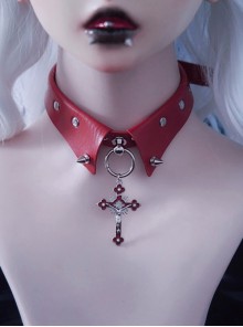 Punk Cool Girls Metal Stud Red Cross False Collar Punk Lolita Necklace