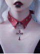 Punk Cool Girls Metal Stud Red Cross False Collar Punk Lolita Necklace