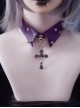 Black Metal Cross Handmade Purple Leather Metal Studs False Collar Punk Lolita Necklace