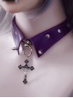 Black Metal Cross Handmade Purple Leather Metal Studs False Collar Punk Lolita Necklace